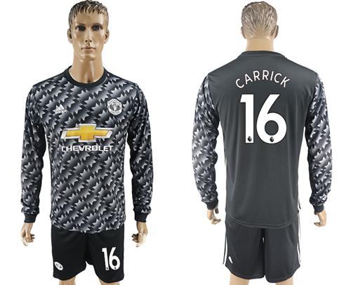 Manchester United #16 Carrick Black Long Sleeves Soccer Club Jersey
